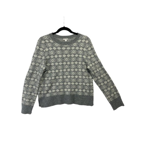 GAP lambs wool blend gray white aztec southwestern sweater pullover top‎ size L - Picture 1 of 9